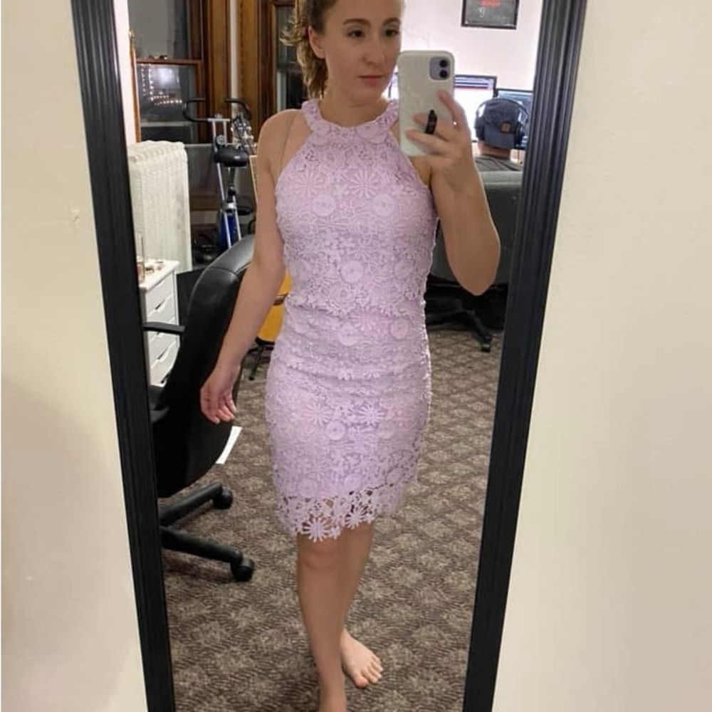 Pink Lily Lilac Floral Lace Mini Dress